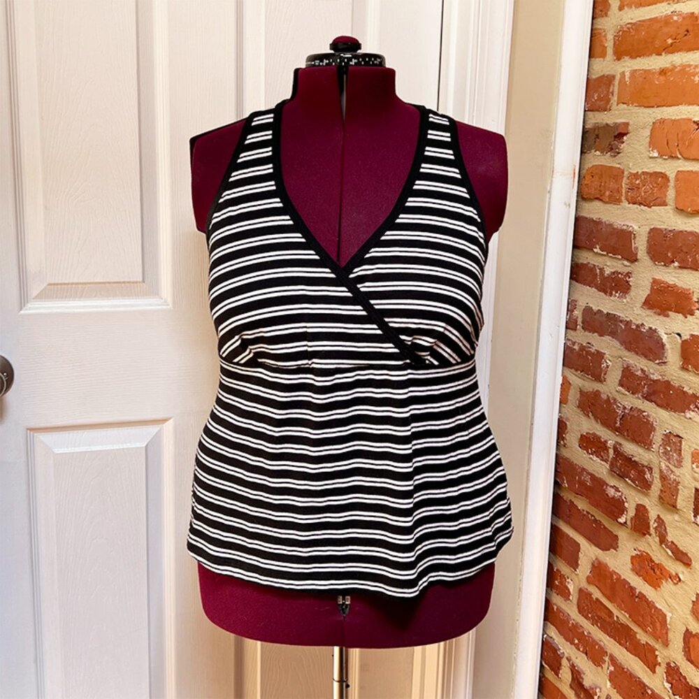Lane Bryant Venezia Black & White Stripe Criss Cross Tank Top